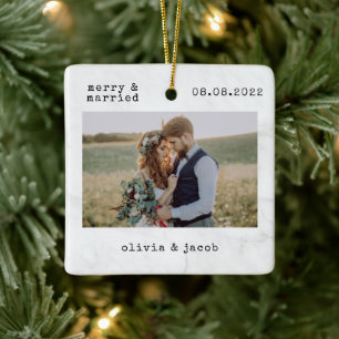 Merry & Married Första jul Bröllop Photo Julgransprydnad Keramik
