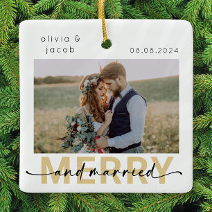 Merry & Married Första jul Bröllop Photo Julgransprydnad Keramik