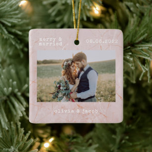 Merry & Married Första jul Bröllop Photo Julgransprydnad Keramik