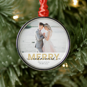 Merry & Married Första jul Bröllop Photo Julgransprydnad Metall