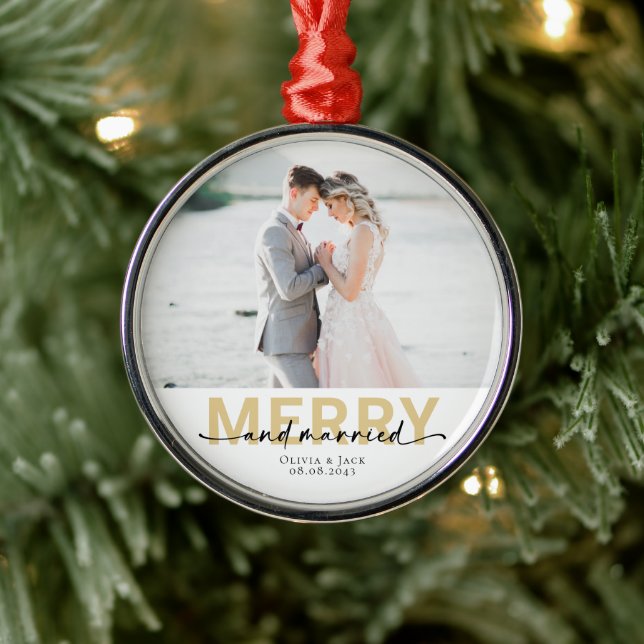 Merry & Married Första jul Bröllop Photo Julgransprydnad Metall (Träd)