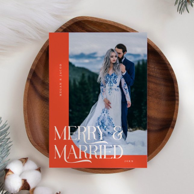 Merry & Married God jul Nylyved Photo Red Julkort (Skapare uppladdad)