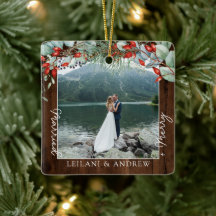 Merry Married Greenery Watercolor Photo Mörk Wood