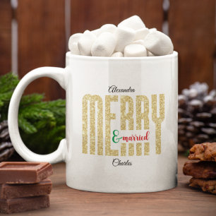 Merry & Married Guld Glitter Första jul Kaffemugg