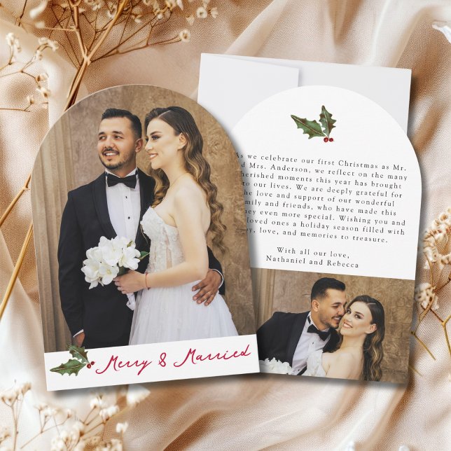 Merry & Married Handwritten 2 Photo Christmas Card Inbjudningar (Skapare uppladdad)