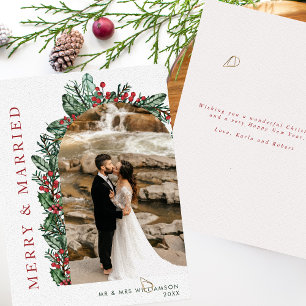 Merry & Married Holly & Berries Arch Photo Julkort
