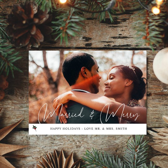 Merry & Married Holly Photo Helgdag Card. (Skapare uppladdad)