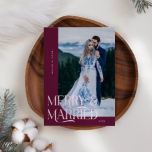 Merry & Married jul Newlyged Photo Cranberry Julkort