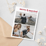 Merry & Married jul Newlyweds Photo Collage Vykort<br><div class="desc">God och gift: Ditt Kärlek med minimalistiska vykort för jul firar säsongen kärlek och tillsammans med våra "heliga och gifta" minimalistiska vykort för jul. Designat för att fånga kärnan av din första jul som gift par, så visar vykorten inte en, utan tre omhuldade foton av de nyfödda. Med din familj...</div>