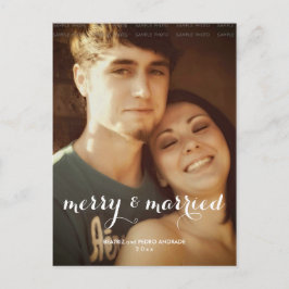 Merry Married jul Photo White Script Helgdag Helg Vykort