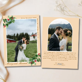 Merry & Married Mistletoe Holly 2 Photo Christmas Julkort