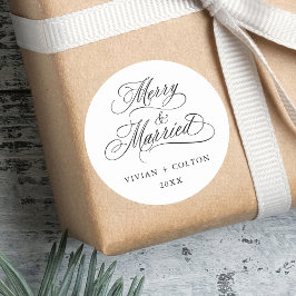 Merry & Married Newly Weiss Första jul Runt Klistermärke