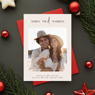 Merry & Married Newlyged jul Photo Ivory Julkort