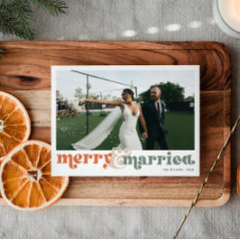 Merry & Married Newlyged Photo jul Helg Vykort