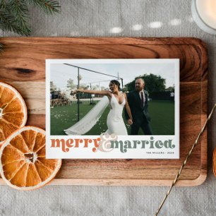 Merry & Married Newlyged Photo jul Helg Vykort