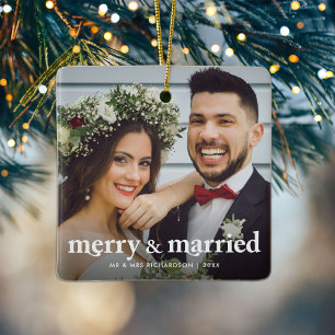 Merry & Married Newlyweds julfoto Julgransprydnad Keramik