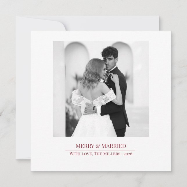 Merry & Married - Personalized Newlywed Christmas  Julkort (Framsida)
