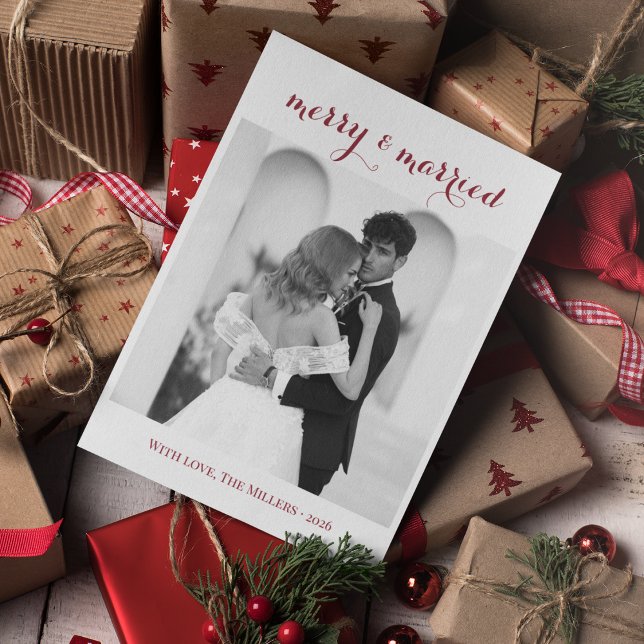 Merry & Married - Personalized Newlywed Christmas  Julkort (Skapare uppladdad)