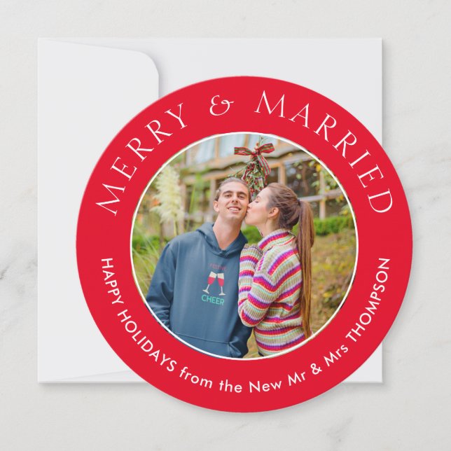 Merry Married Photo Circular jul Red Julkort (Framsida)