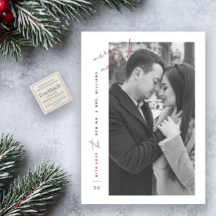Merry Married Red Black & White Newlyged Photo Julkort