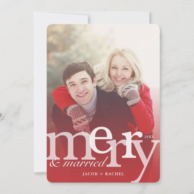 MERRY & Married Red Overlay Photo jul Julkort (Framsida)