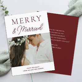 Merry Married Red Script Modern Photo jul Julkort