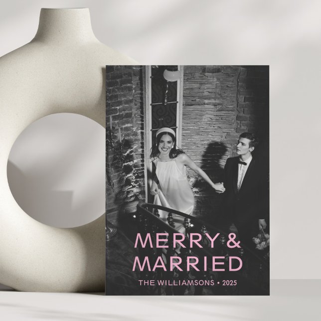 Merry Married Rosa Text Overlay Photo jul Julkort (Skapare uppladdad)