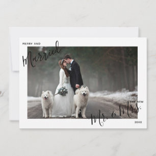 Merry & Married Script Mr. & Mrs Photo jul Julkort