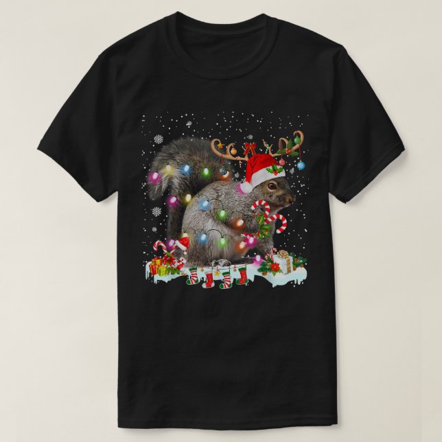Merry mas squirrel jul Julafton christmas light T Shirt (Design framsida)
