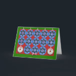 Merry Mazel Tov Chrismukkah Ornamels Bagels Helgkort<br><div class="desc">Merry Mazel Tov,  Chrismukah-hälsningskort med prydnadsföremål och bagels med ost som hängs från röd gingham rosett band. Art,  bild och versell copyright © Shoaff Ballanger Studios,  2022.</div>