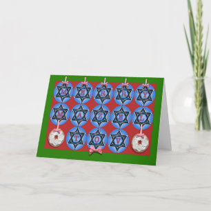 Merry Mazel Tov Chrismukkah Ornamels Bagels Helgkort