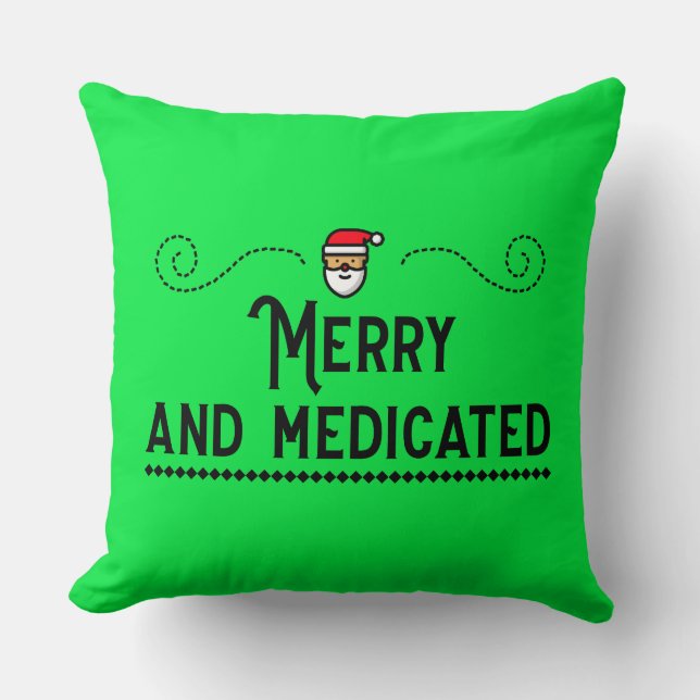 Merry & Medicated Holiday Throw Pillow Kudde (Framsida)