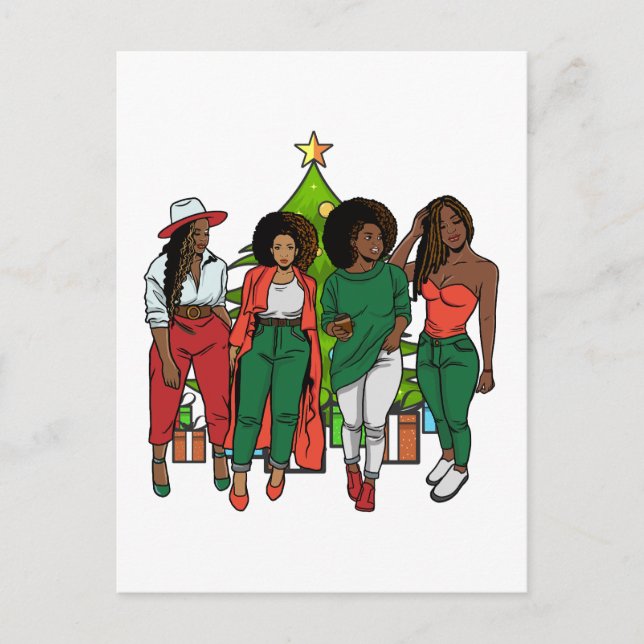 Merry Melanin jul Black Woman Friendsmas Vykort (Framsida)