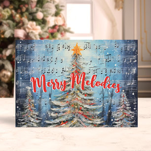 Merry Melodies Akvarell Musikaliska Julgranar Helgkort