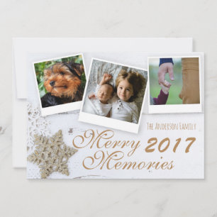 Merry Memories 3 Family Photo Rustic Snöflingor Julkort