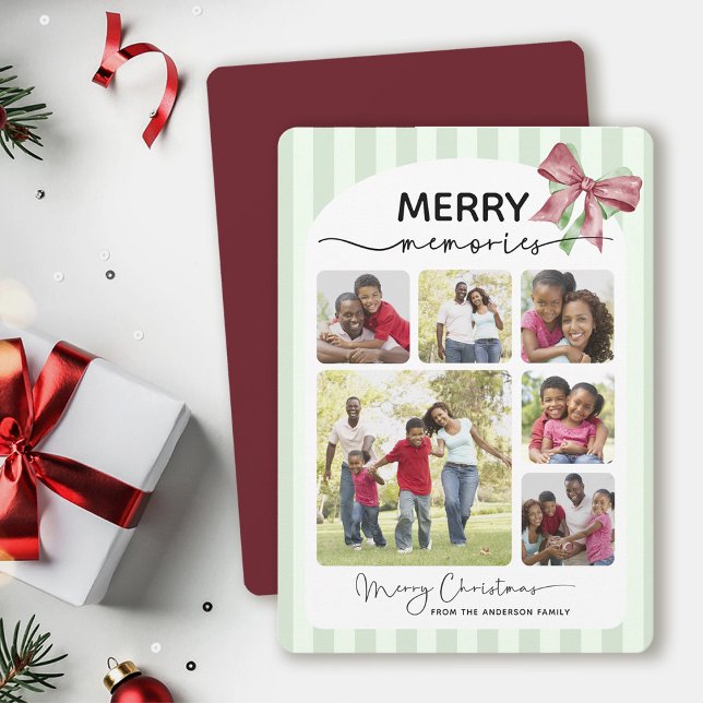 Merry Memories Photo Collage Message Bow Jul Julkort (Skapare uppladdad)
