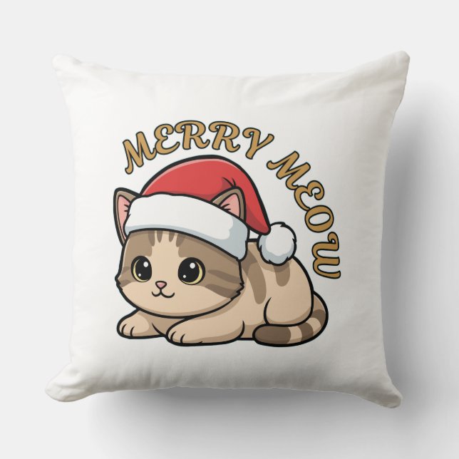 Merry Meow – Festive Cat Christmas Throw Pillow Kudde (Framsida)