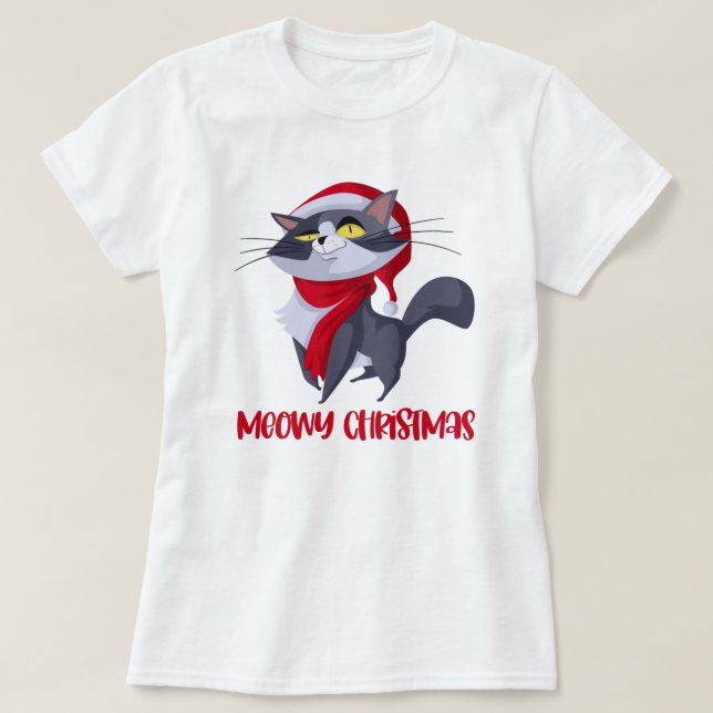 Merry Meowy jul Cat T-Shirt (Design framsida)