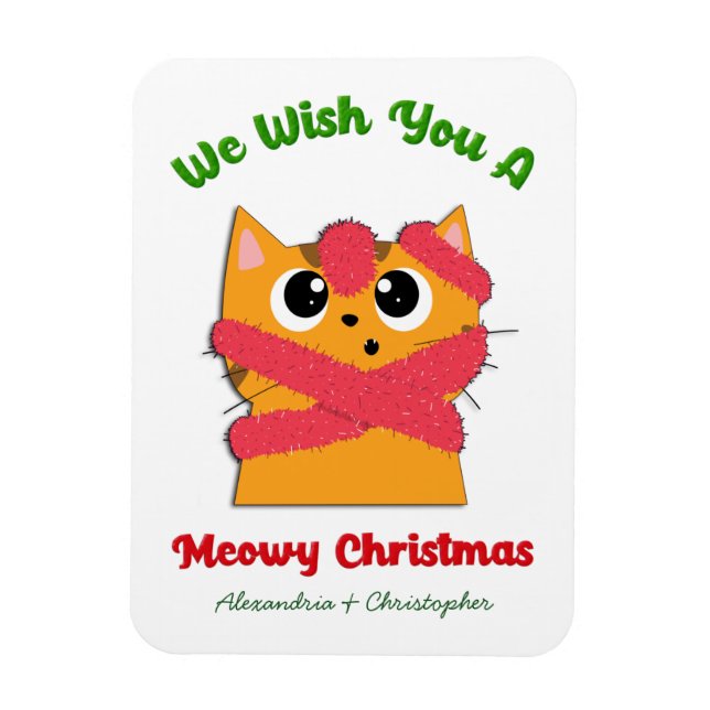 Merry Meowy jul Pet Cat Helgdag Personalize Magnet (Vertikal)