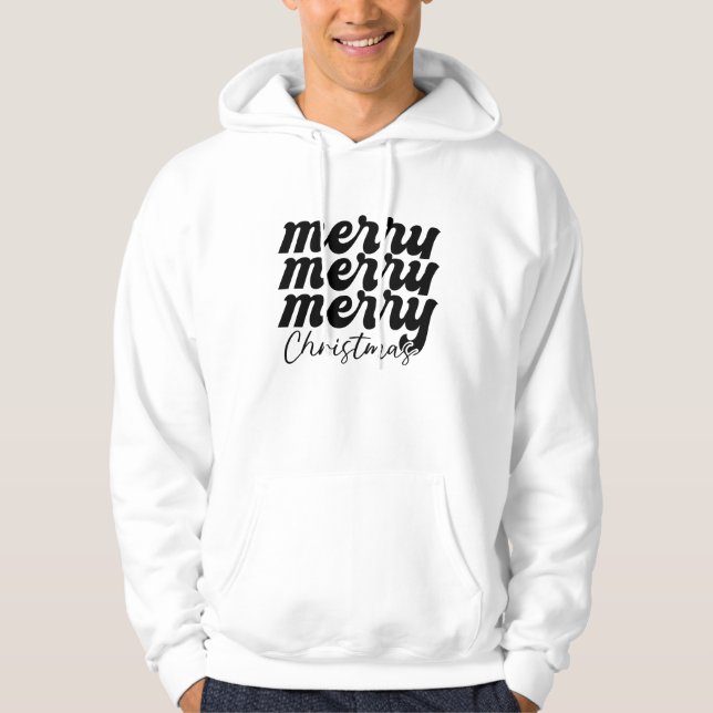 merry merry god jul black and white hoodie (Framsida)