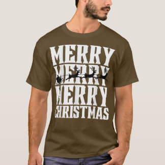 Merry Merry God jul Santas Sleigh & Flies T Shirt