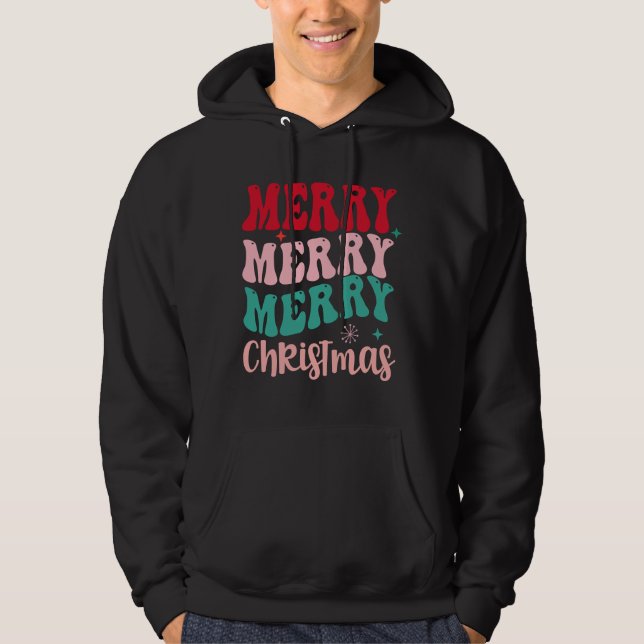 Merry Merry Merry Christmas Retro Hoodie (Framsida)