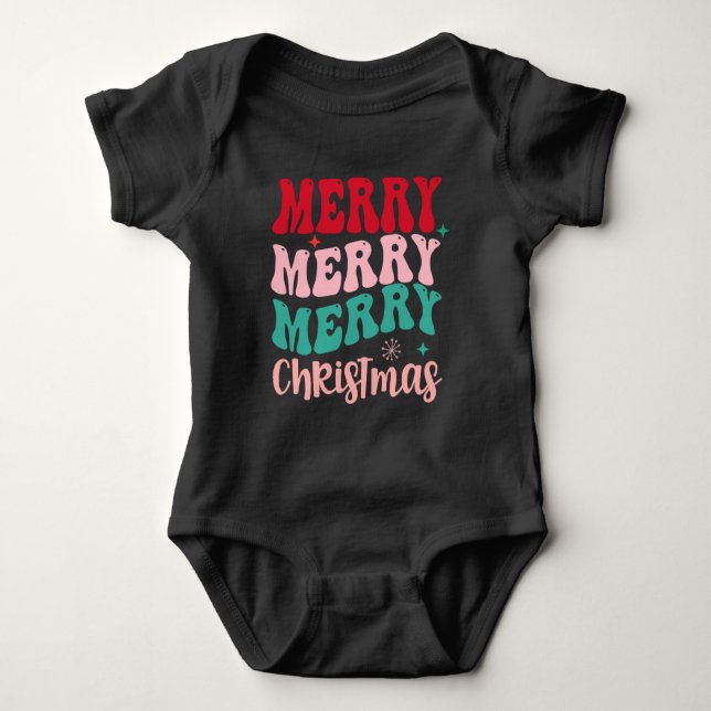 Merry Merry Merry Christmas Retro T Shirt (Framsida)