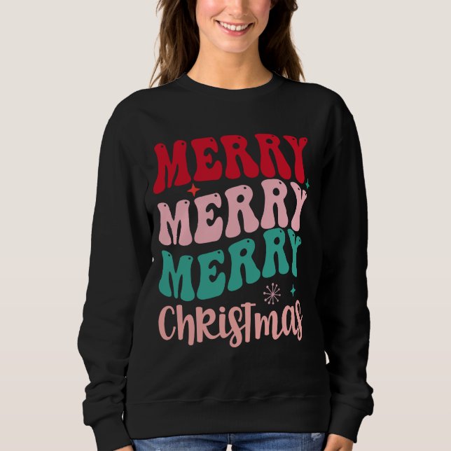Merry Merry Merry Christmas Retro T Shirt (Framsida)