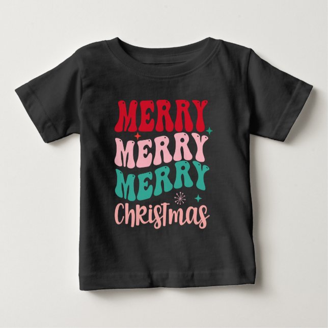 Merry Merry Merry Christmas Retro T Shirt (Framsida)