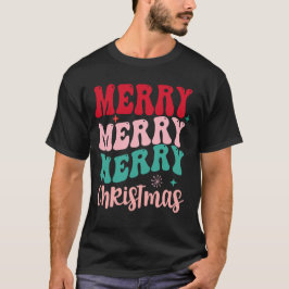 Merry Merry Merry Christmas Retro T Shirt