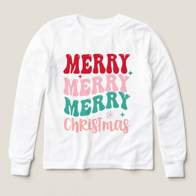Merry Merry Merry Christmas Retro T Shirt (Design framsida)