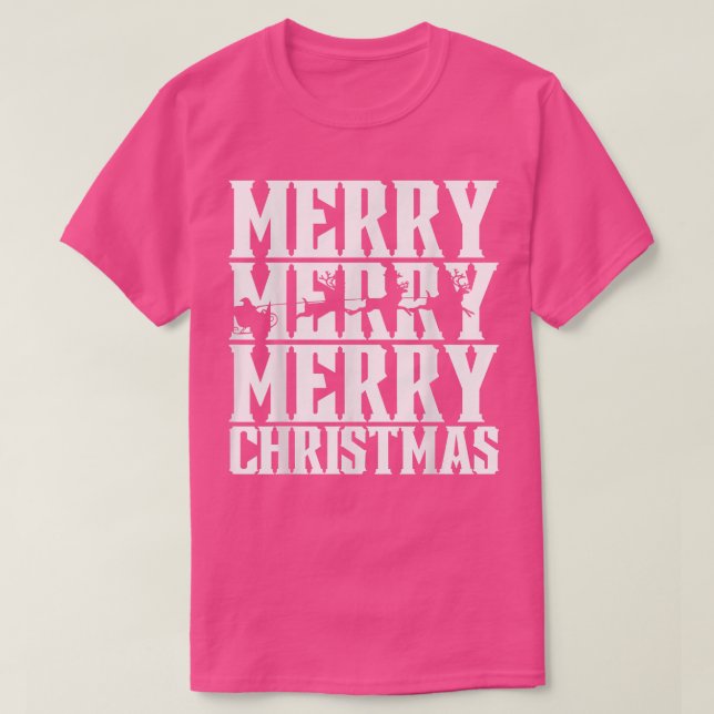 Merry Merry Merry Christmas Santas Sleigh & Flying T Shirt (Design framsida)