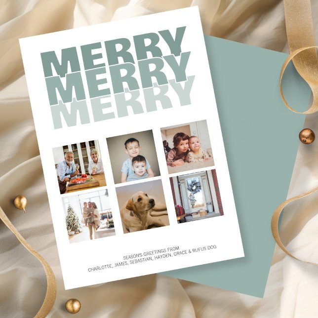 Merry Merry Merry Photo Jul Personlig Julkort (Merry Merry Merry Photo Christmas Personalized Holiday Cards by Ricaso. Other colors available)