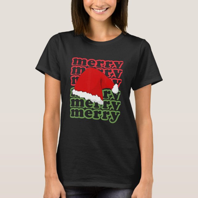 Merry Merry Merry Santa Hat Fun Christmas Hat T Shirt (Framsida)